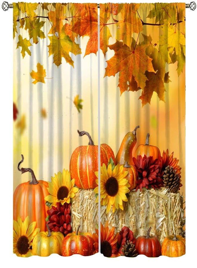 SENRUEGT Rustic Autumn Pumpkins Curtains,Sunflowers Fall Thanksgiving Harvest Farmhouse Romantic Fall Bedroom Living Room Kitchen Window Drapes 42x45 Inch - Image 1